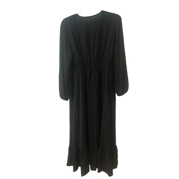 NWT NEW Black Maxi Dress Swiss Dot V Neck Dress Flowy Boho Long‎ Sleeve - Picture 6 of 12